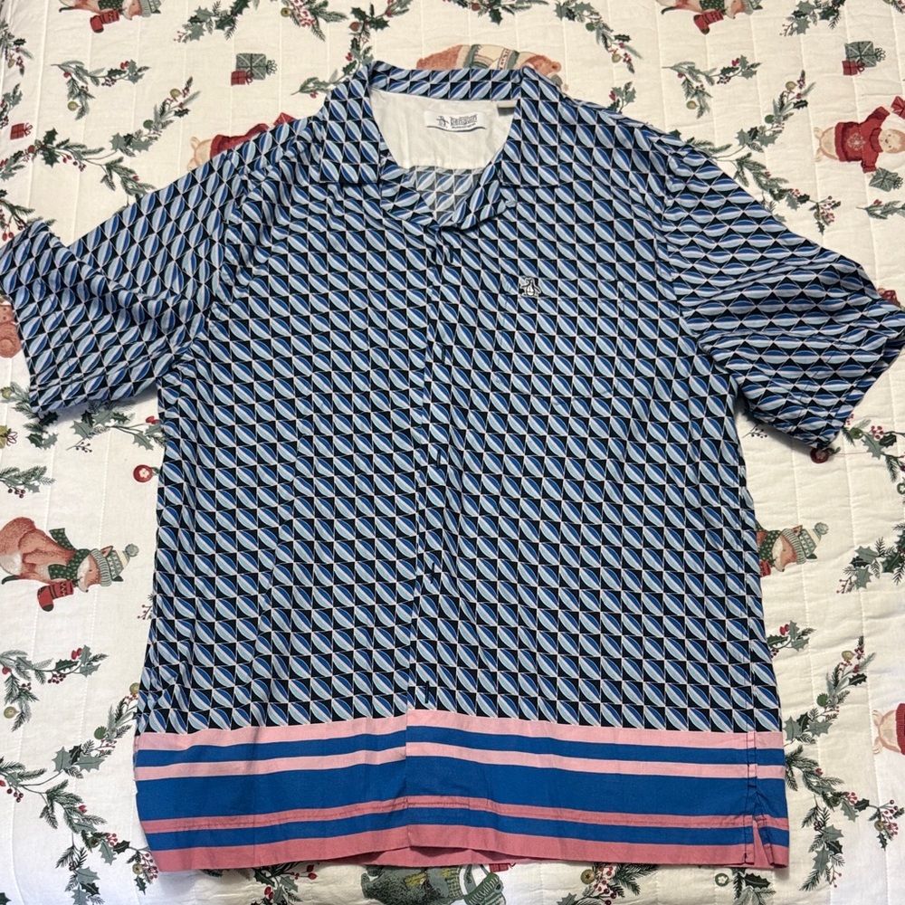 Penguin Men's Blue and Pink Patterned Shirt